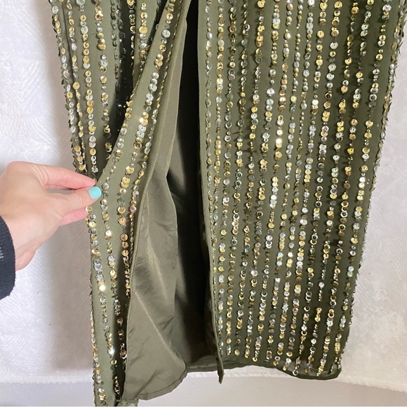 Mac Duggal NWT Sequined High Neck Sleeveless Column Gown Olive Green Sz 6 93603 - Picture 11 of 16